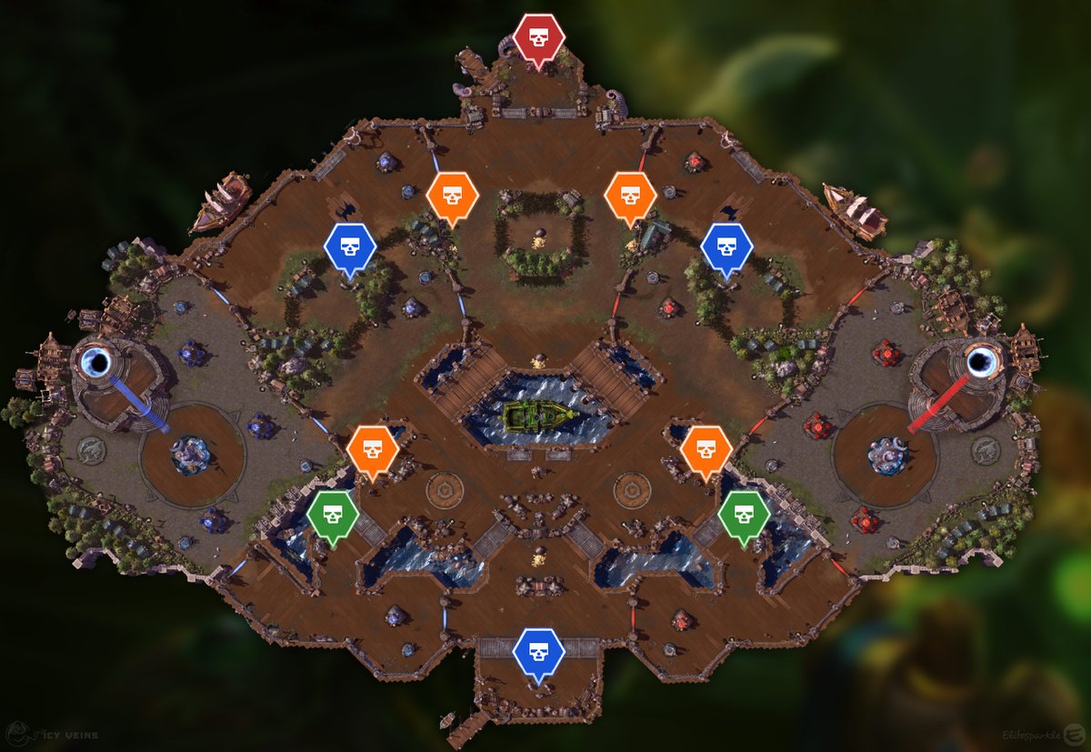 Mercenary camps: siege (green), bruiser (blue), boss (red)