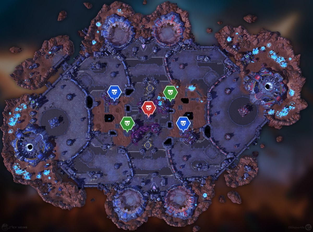 Mercenary camps: siege (green), bruiser (blue), boss (red)
