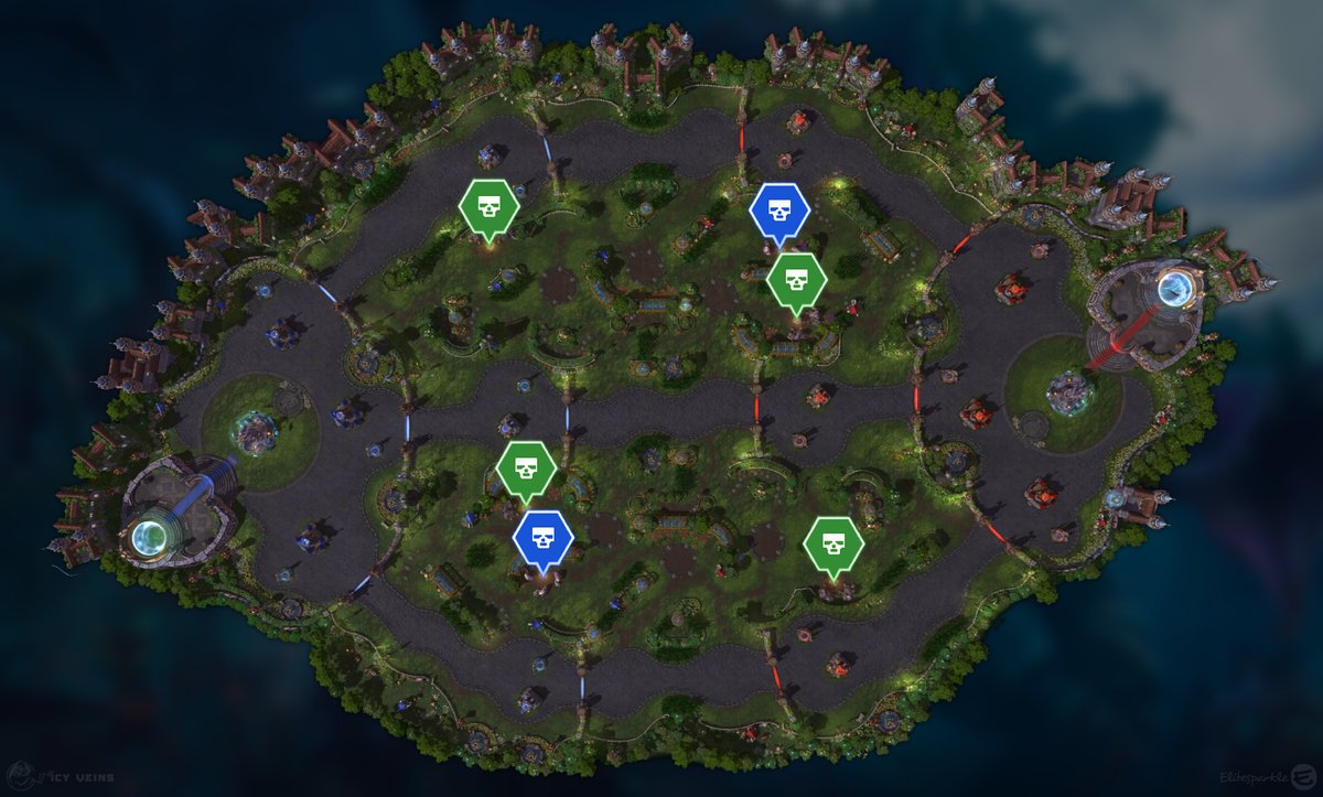 Mercenary camps: siege (green), bruiser (blue), boss (red)