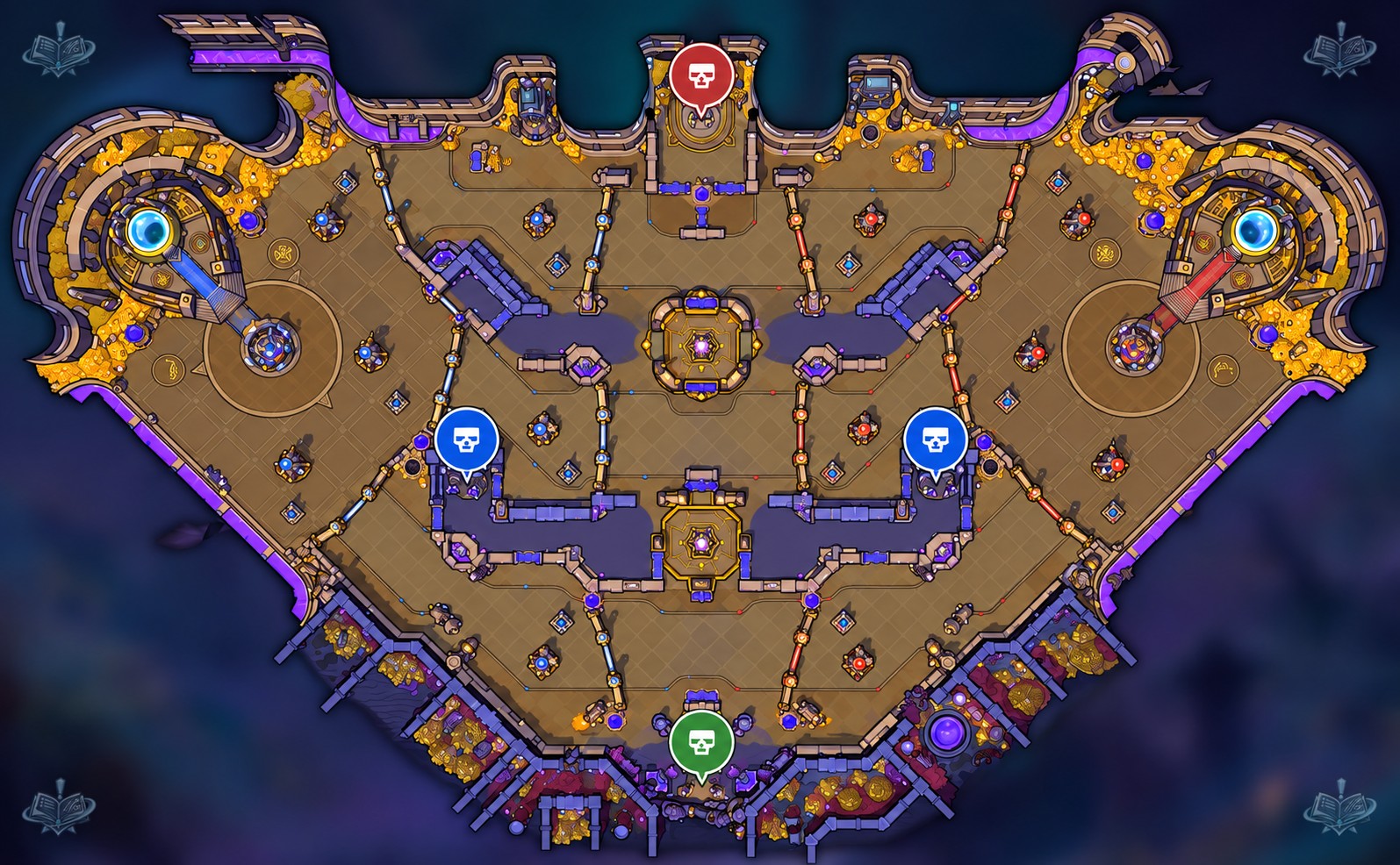 Mercenary camps: siege (green), bruiser (blue), boss (red)