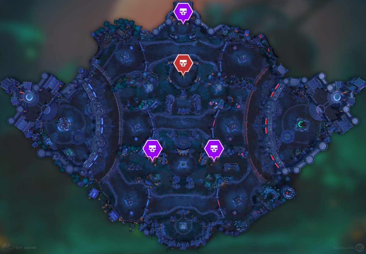 Mercenary camps: siege (green), bruiser (blue), boss (red)