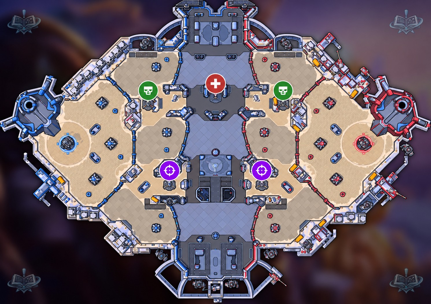 Mercenary camps: siege (green), bruiser (blue), boss (red)